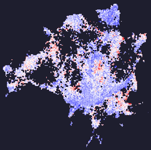 The image shows a cross-section of the Steam Map with regions coloured according to the number of positive reviews games recieve.